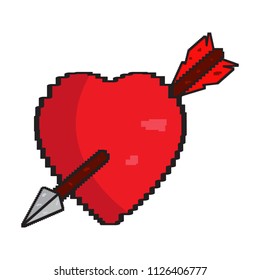Isolated pixelated heart with an arrow icon