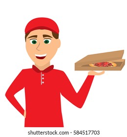 Isolated pizza courier in red uniform
