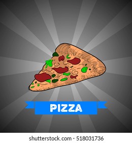 Isolated pizza on a retro background, Vector illustration