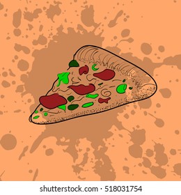 Isolated pizza on a retro background, Vector illustration