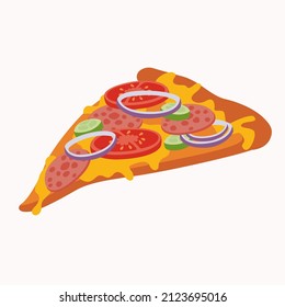 Isolated pizza on white background. Vector illustration fast food in cartoon flat style.