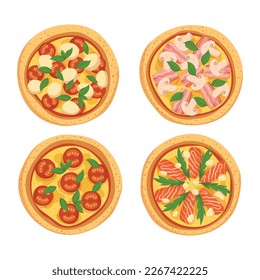 Isolated Pizza On White Background, Featuring A Flavorful Tomato Sauce, Bubbling Cheese, And Crispy Crust. Great For Advertising, Food Menus, Or Culinary Design Projects. Cartoon Vector Illustration