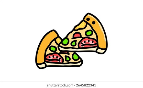 Isolated pizza slice design with fresh vegetable toppings on white background