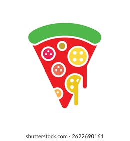Fatia de pizza isolada mostrando pepperoni, queijo e coberturas de pimenta verde com queijo derretido, definido em um pano de fundo transparente, ideal para design de menu