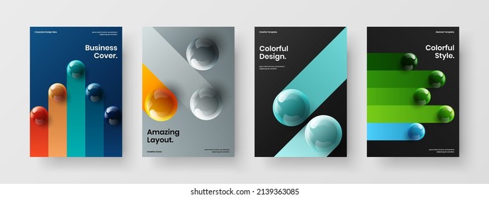 Isolated placard A4 design vector layout collection. Fresh realistic balls postcard illustration composition.