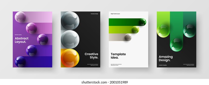 Isolated placard design vector concept collection. Amazing 3D orbs leaflet illustration set.