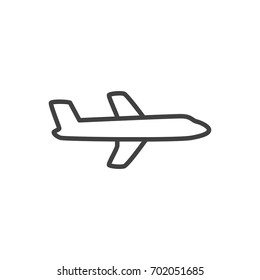 Isolated Plane Outline Symbol On Clean Background. Vector Airplane Element In Trendy Style.