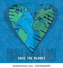 Planeta aislado de la tierra con forma de corazón Feliz día de la tierra Vector ilustración