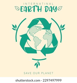 Isolated planet earth with recyclable symbol Happy earth day poster Vector