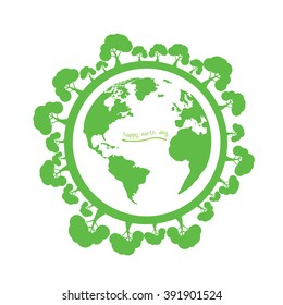 Isolated planet earth with trees and text on a white background