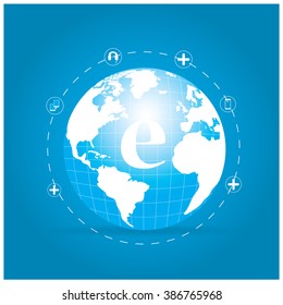 Isolated planet icon with different icons on a blue background