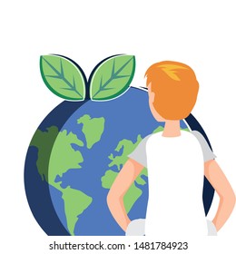 Isolated planet and man avatar design