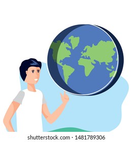 Isolated planet and man avatar design