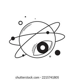 Isolated planet with rings and an eye Esoterism sketch icon Vector