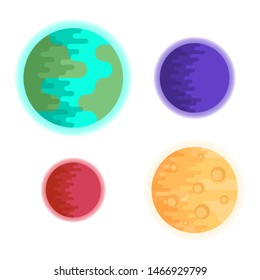 Isolated planets on white background, including the Earth and the Moon. Vector flat illustration.