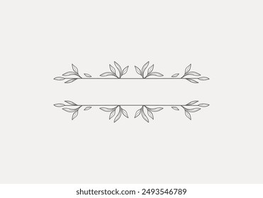 isolated plant leaves line divider border for text frame
