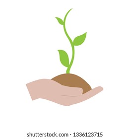 Isolated plant on a hand. Eco icon. Vector illustration design