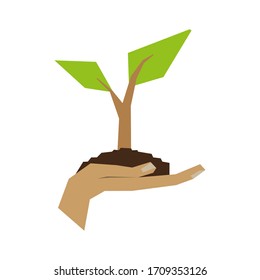 Isolated plant over a hand - Vector illustration