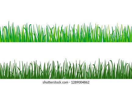 Isolated plant stems for front plan nature illustration. Grass background.Green grass meadow border vector pattern. Spring or summer plant field lawn.