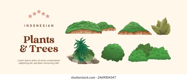 Isolated plants tree flower and scenery illustration cell shaded style