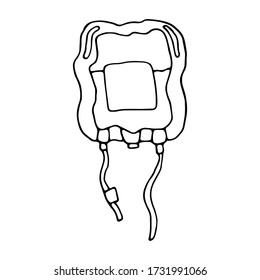 Isolated plasma or blood pack on a white background. Charity Donation Medical Element. Doodle vector illustration. Can use for poster, greeting card, topics like medicine, health care, treatment.