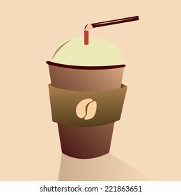 an isolated plastic cup with coffee on a light brown background