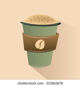 an isolated plastic cup with coffee on a light brown background
