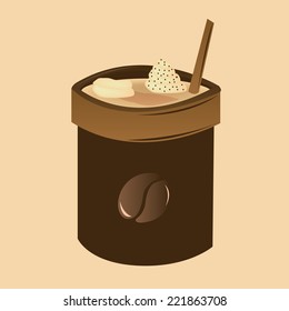 an isolated plastic cup with coffee on a light brown background