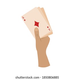 Actividad de cartas de juego aisladas en casa con icono de manos- Vector