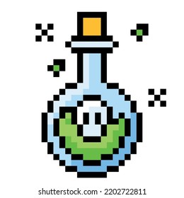 Isolated poison flask videogame icon Pixelated style Vector