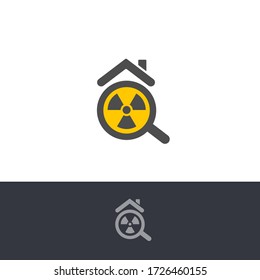 Isolated poisonous radon contamination, chemical element logo. Radioactive building, house caution icon. Radium pollution test logotype. Atomic radiation, rn sign. Dangerous environment warning.