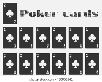 Isolated poker cards.Club suit. 