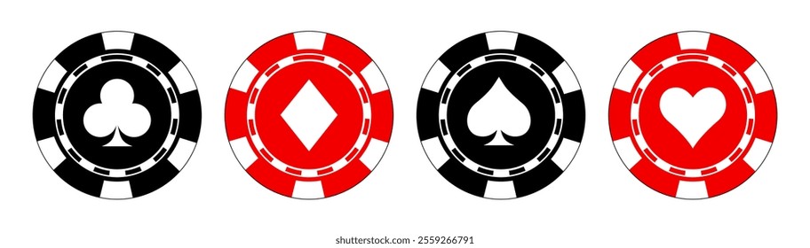 Isolated Poker Chips vector set, Casino Black and Red symbol, Gamble, Betting graphic elements design, Blackjack, Vegas, Editable stock for Banner and Web icon