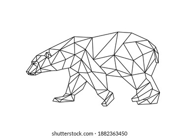 Isolated polar bear in low poly style on white background. A polygonal illustration of an polar animal consisting of triangles. Geometric design for logo, for printing on clothes or poster. Vector.