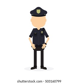 Isolated police officer on white background. Security guard. Policeman in the uniform.