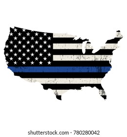 An isolated police support flag in the shape of the United States isolated on white illustration. Vector EPS 10 available.