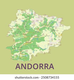 Isolated political physical map of Andorra