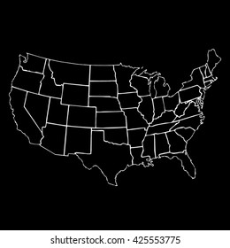 isolated political USA vectorial map of united states of america with white outline of 50 country frontier contour