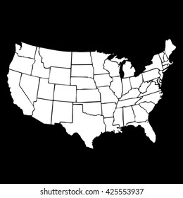 isolated political USA vectorial map of united states of america with white internal area of 50 country frontier contour
