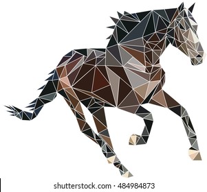 Isolated Polygon brown Ukrainian Horse runs. Vector, polygonal, abstract image of a  stallion on white background.