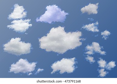 Isolated polygon cloud collection, low poly cloud vector illustration set.