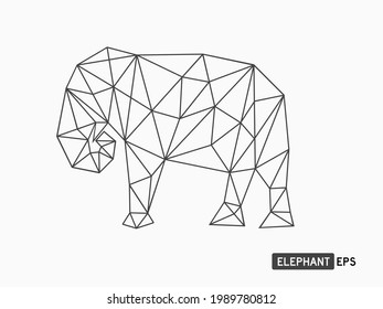 isolated polygon style of elephant figure  black outline simple linear for background, icons, logo, banner, label etc. flat vector design. 