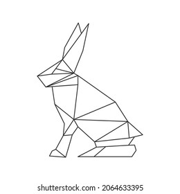 isolated polygon style of rabbit figure black outline simple linear for background, icons, logo, banner, label etc.