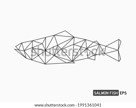 isolated polygon style of salmon fish figure  black outline simple linear for background, icons, logo, banner, label etc. flat vector design. 