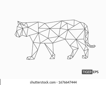isolated polygon style of tiger figure  black outline simple linear for background, icons, logo, banner, label etc. flat vector design. 