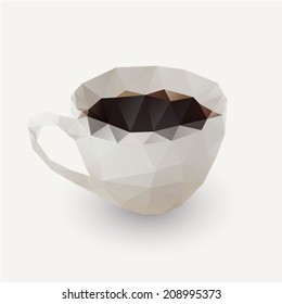 Isolated polygonal cup of coffee