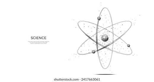 Símbolo de átomo de ciencia poligonal aislado sobre fondo blanco. Icono de la molécula nuclear abstracta. Concepto de química científica. Tecnología de bajo estilo de polos. Ilustración vectorial de formas geométricas.