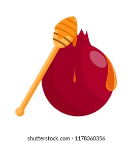 Isolated pomegranate with honey. Rosh hashanah