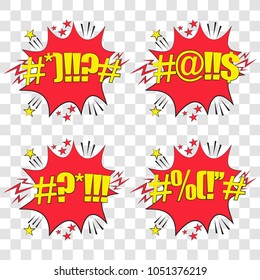 Isolated pop art expression set on transparent background, vector