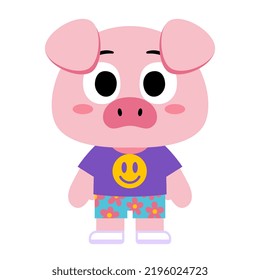 Isolated pork happy cartoon kawaii Vector